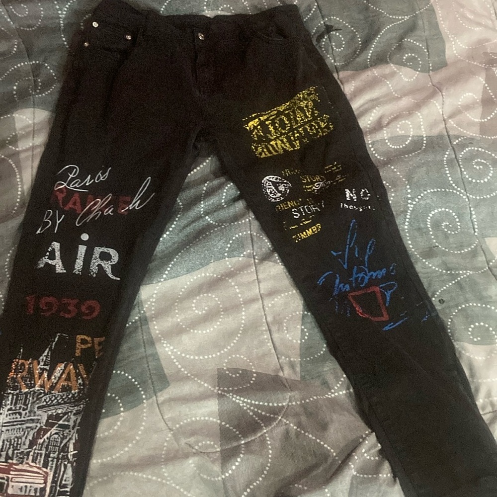 Black skinny jeans with designs mens